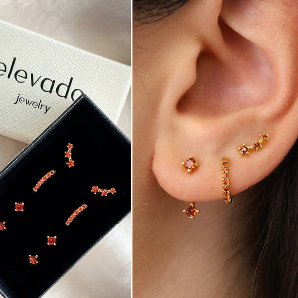 Garnet Front Back Earring Set • january birthstone • gift for her • gift set • new mom gift • garnet earrings
