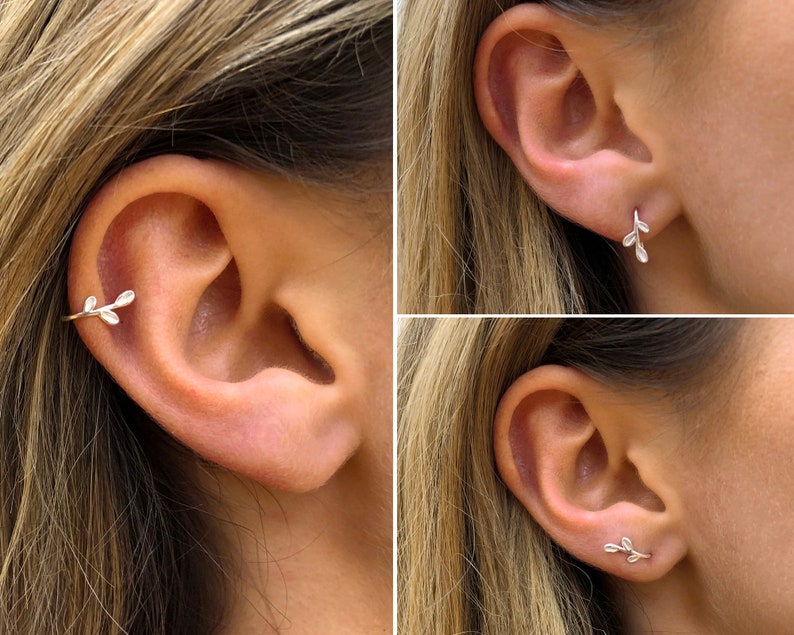 Leaf Ear Climber Ear Cuff No Piercing Silver Ear Cuff Etsy Canada