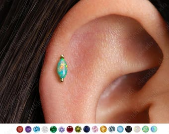 Opal Flat Back Labret • 18G/16G Helix Tragus Piercing