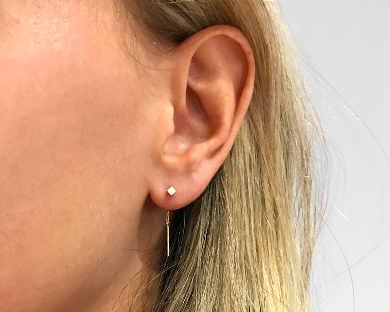 Cube Threader Dangle Earrings Bar Ear Threader Threader Etsy