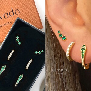 Emerald Paved Hoop Earring-cadeauset • cadeau voor haar • cadeau bruidsmeisje • Moederdagcadeau • gouden oorringen • minimalistische oorbellen • elevado