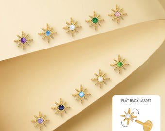 18G/16G Tiny Star Tragus Flat Back Labret • 925 Sterling Silver • Star Tragus• Flat Back Earring • Helix • Conch Earring • Cartilage