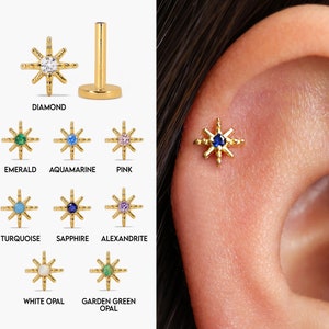 18G/16G Star Internally Threaded Labret Stud • Cartilage Earring • Tragus • Conch Stud • Star Cartilage Stud • Flat back Labret