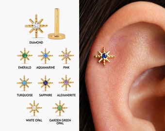 18G/16G Star Internally Threaded Labret Stud • Cartilage Earring • Tragus • Conch Stud • Star Cartilage Stud • Flat back Labret