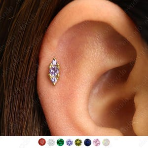 18G/16G Alexandrite Bouquet Cartilage Gold Stud Earrings • tragus stud  • conch earrings • cartilage helix stud • flat back labret stud