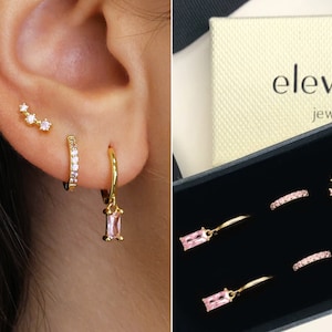 Pink Tourmaline Everyday Earring Gift Set • Huggie Hoop Earrings • Birthstone Earrings • personalized gift ready for her • gift for mom