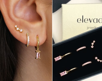 Pink Tourmaline Everyday Earring Gift Set • Huggie Hoop Earrings • Birthstone Earrings • personalized gift ready for her • gift for mom