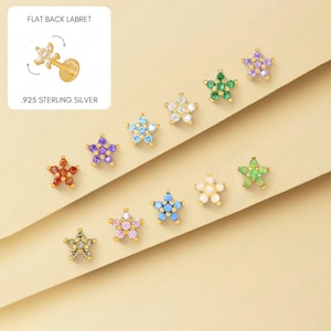 18G/16G Flower Cartilage Gold Flat Back Labret • tragus stud  • flower conch earrings • cartilage helix stud • flat back labret stud
