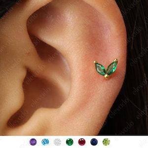 Puces d'oreilles en or cartilage Dainty Marquise 20G • boucles d'oreilles conques • petit clou • clou en cartilage • clou en hélice • clous tragus • fond vissé