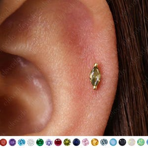Clou labret à dos plat marquise péridot 18G/16G • boucles d'oreilles cartilage • piercing tragus • boucles d'oreilles hélice • bijoux elevado
