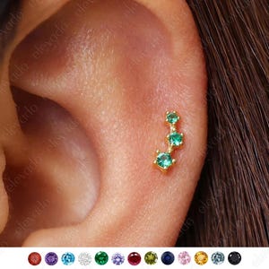 18G/16G Emerald Climber Internally Threaded Labret Stud • Cartilage Earring • Tragus • Conch Stud • Cartilage Stud • Flat back Labret