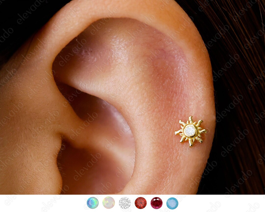 Tiny Sun Labret Stud • 18G/16G Cartilage Earring • Sterling Silver - Etsy