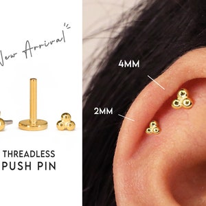 20G/18G Tiny Bead Cartilage Threadless Push Pin Earrings • gold conch earring • tiny cartilage stud • helix• tragus studs • flat back