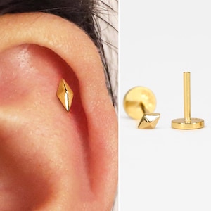 20G/18G Tiny Diamond Cartilage Threadless Push Pin Earrings • gold conch earring • tiny cartilage stud • helix• tragus studs • flat back