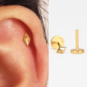 20G/18G Tiny Diamond Cartilage Threadless Push Pin Earrings • gold conch earring • tiny cartilage stud • helix• tragus studs • flat back