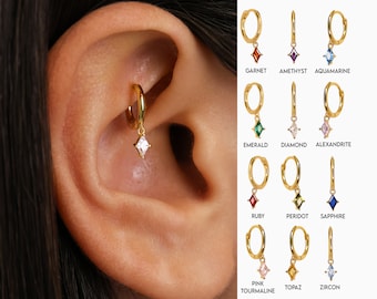 Petite boucle d'oreille pendante tour en diamant • créole hélicoïdale avec pierres précieuses • boucle d'oreille tour • créole hélicoïdale en diamant • boucle d'oreille en cartilage • créoles en cartilage