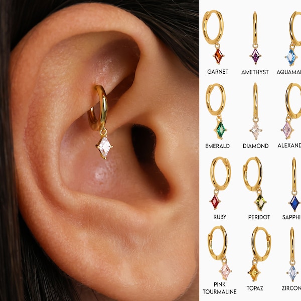 Petite boucle d'oreille pendante tour en diamant • créole hélicoïdale avec pierres précieuses • boucle d'oreille tour • créole hélicoïdale en diamant • boucle d'oreille en cartilage • créoles en cartilage