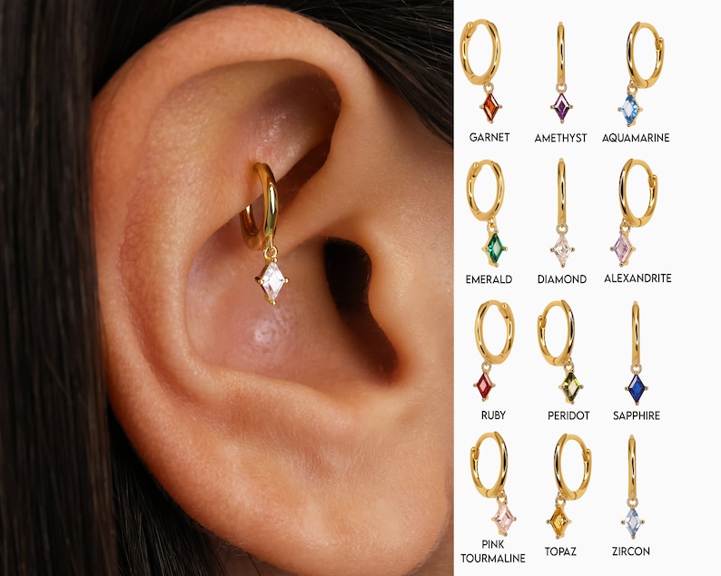 Petite boucle d'oreille pendante tour en diamant créole hélicoïdale avec pierres précieuses boucle d'oreille tour créole hélicoïdale en diamant boucle d'oreille en cartilage créoles en cartilage image 1