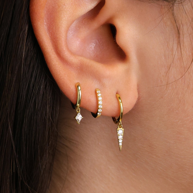 Petite boucle d'oreille pendante tour en diamant créole hélicoïdale avec pierres précieuses boucle d'oreille tour créole hélicoïdale en diamant boucle d'oreille en cartilage créoles en cartilage image 3