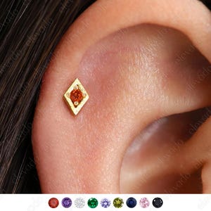 18G/16G Garnet Diamond Internally Threaded Labret Stud • Cartilage Earring • Tragus • Conch Stud • Cartilage Stud • Flat back Labret