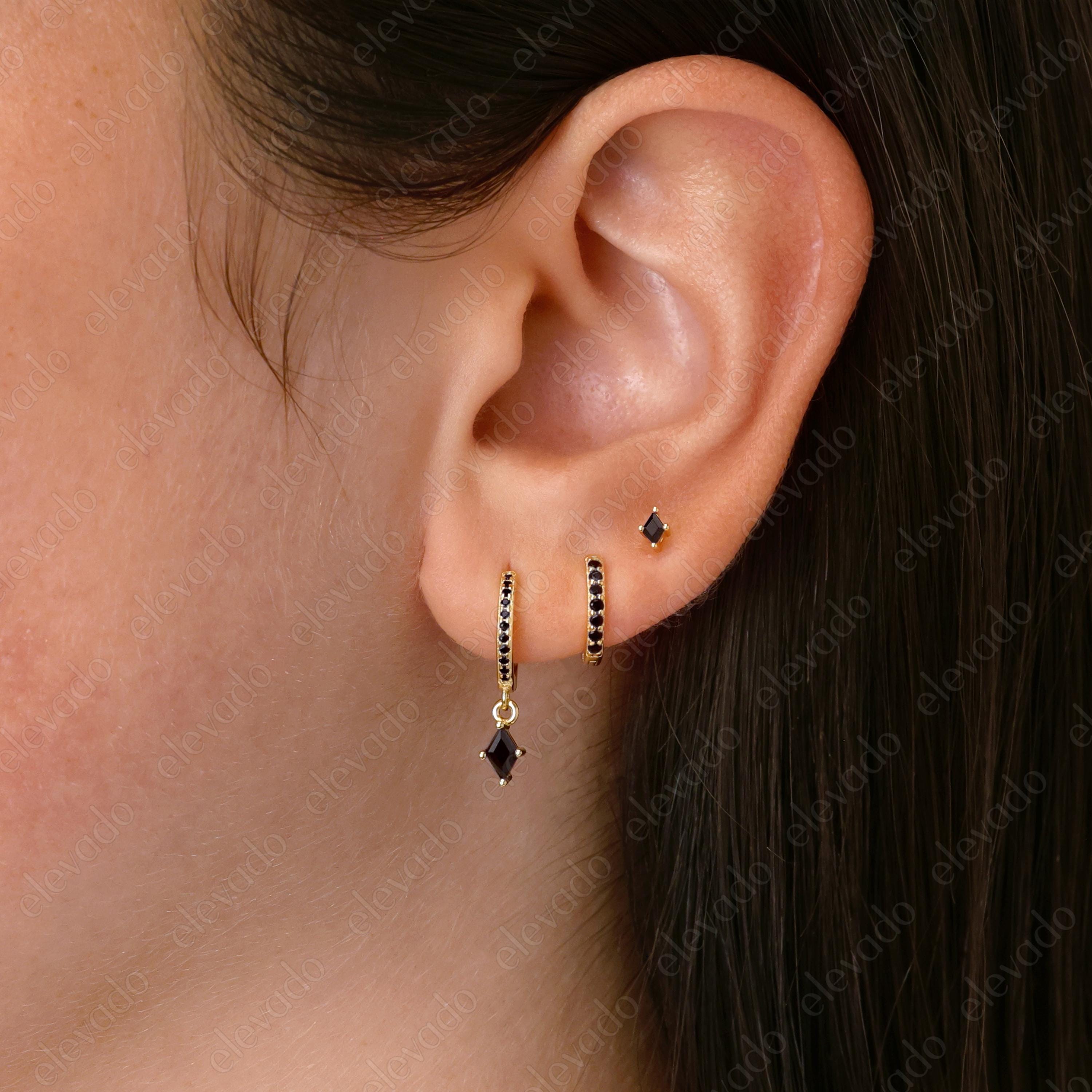 Black Onyx Diamond Cut Hoop Earring Set • gift for her • holiday gift • christmas gift • black onyx jewelry • girlfriend gift • gift ready