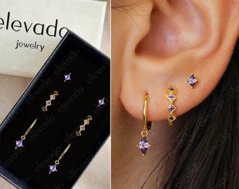 Amethyst Everyday Earring Gift Set • Amethyst hoop earrings • Amethyst studs • gift ready • gift for her • minimalist jewelry • gift set