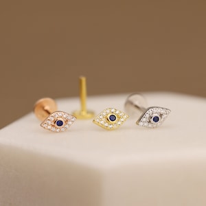 18G/16G Tiny Evil Eye Internally Threaded Labret Stud Cartilage Earring Tragus Conch Stud Cartilage Stud Flat back Labret image 2