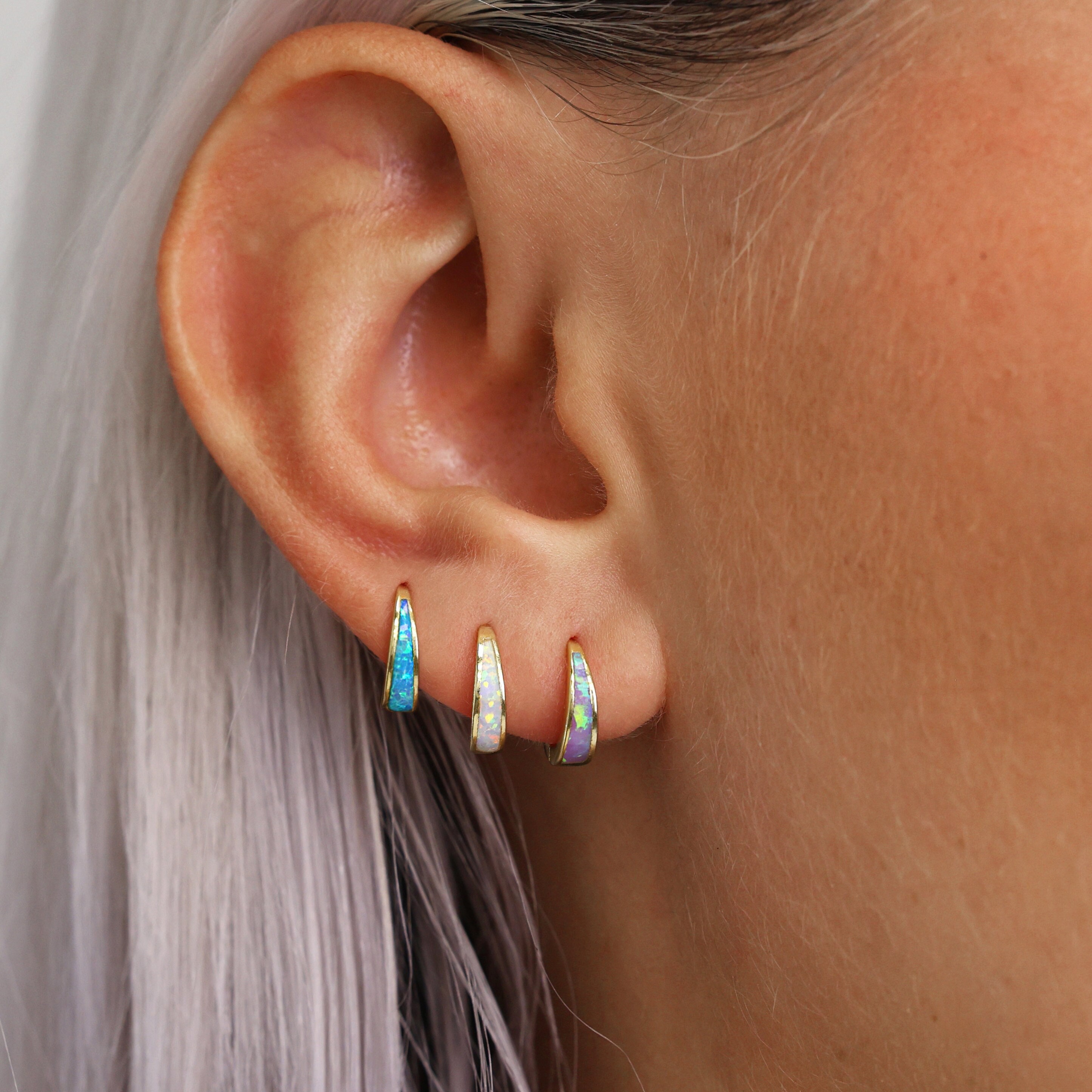 thumbnail image 2 of Airmoly 925 Silver Purple Opal Heart Hoop Earrings – Lab-Created Gemstone, Nickel-Free, Handmade Women's Jewelry 2 of 4
