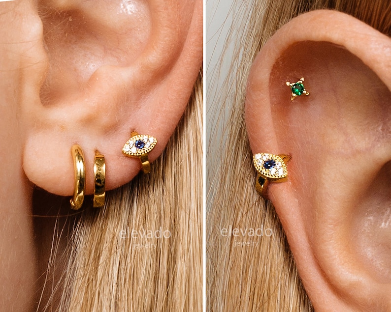 Boucles d'oreilles 18G Evil Eye Cartilage Hoop boucles d'oreilles tragus oculaires bijoux élevés petit cerceau d'hélice de cartilage boucles d'oreilles minimalistes image 1