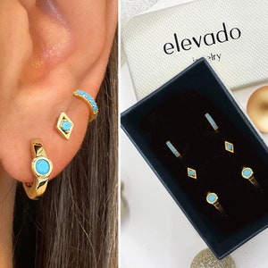Turquoise Hoop Earring Stack • gift for her • bridesmaid gift • mothers day gift • gold hoop earrings • minimalist earrings • elevado