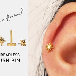 20G/18G Tiny Star Cartilage Threadless Push Pin Earrings • gold star conch earring • tiny cartilage stud • helix• tragus studs • flat back