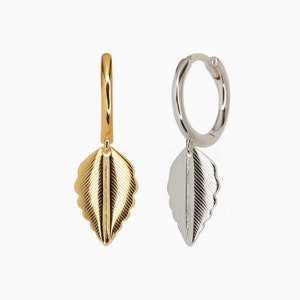 Leaf Hoop Earrings • small hoop earrings • Gold Earrings • dainty hoops • tiny hoops • Minimalist Earrings • silver
