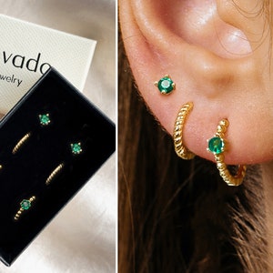 Emerald Bead x Braided Hoop Earring Gift Set • earring set • gift ready • gift for her • gift for mom • christmas day gift • gift set