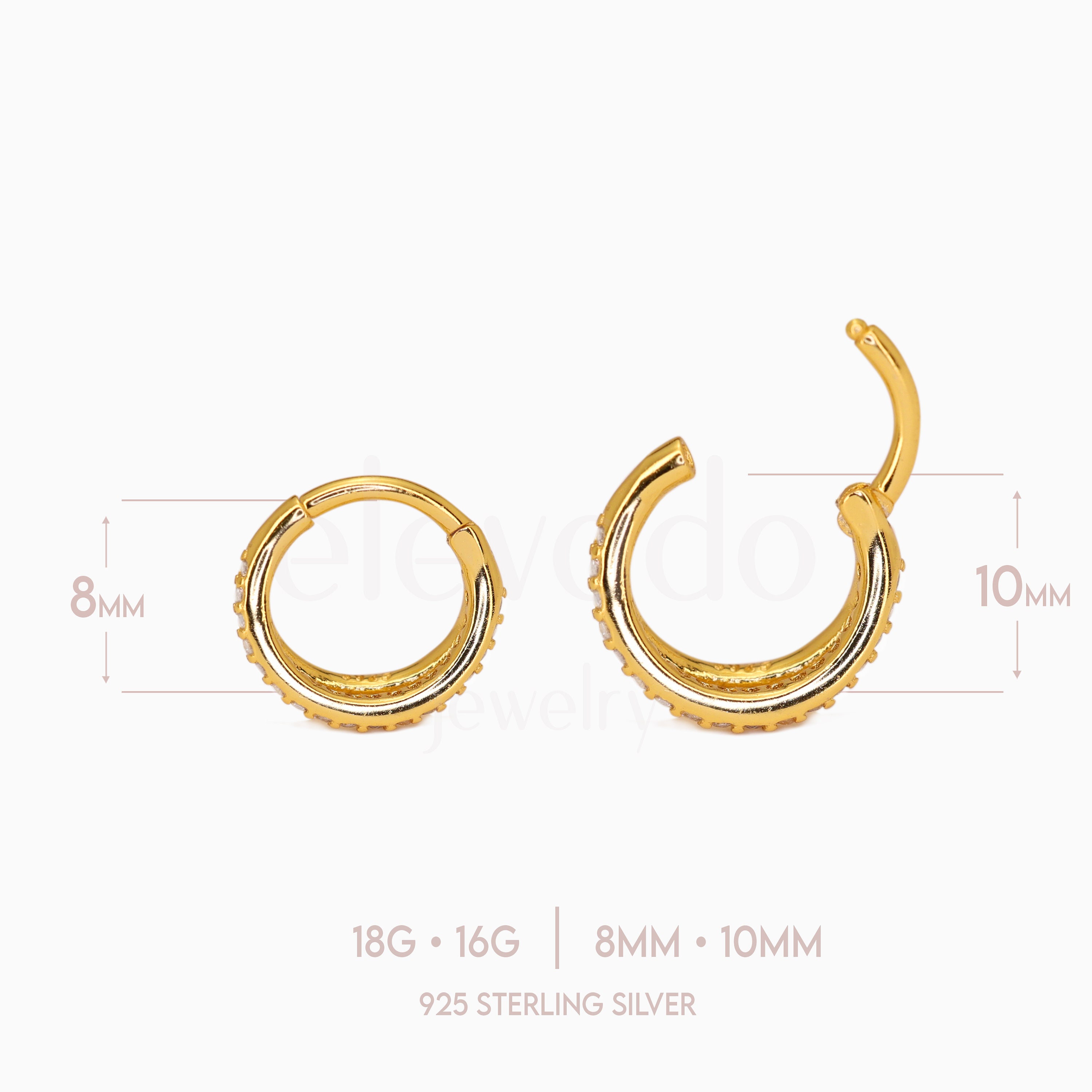 Paved Double Clicker Hoops, Nose Ring, Conch Hoop, Hoop Earring, 16G/18G Septum Hoop • Daith Hoop • Tragus Hoop • Rook Hoop