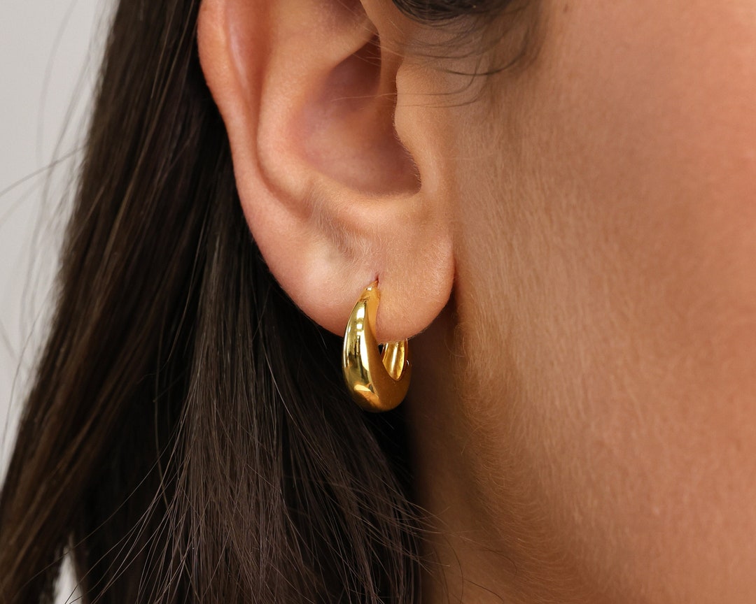 Gold Tapered Statement Hoop Earrings • Chunky Hoops • Dainty Hoop ...