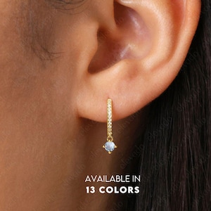 Zircon Dangle Charm Hoop Earrings • birthstone earrings • gold hoop earrings • elevado jewelry