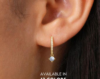Zircon Dangle Hoop Earrings • Gold Plated Sterling Silver