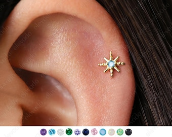 Turquoise Star Flat Back Labret Stud • Sterling Silver Cartilage Earring
