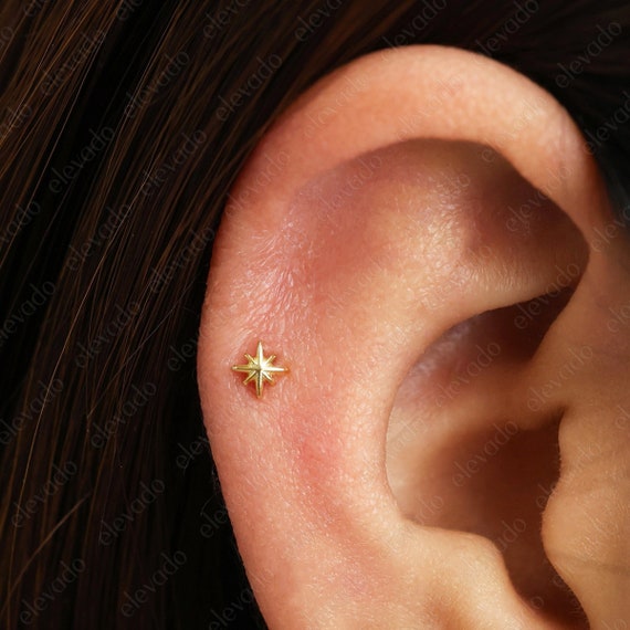 Flat Back Tragus Earrings Silver 16 Gauge Flat Back Crystal