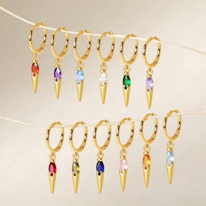 NEW ‣ Birthstone Spike Dainty Hoop Earrings • gold hoop earrings • delicate birthstone earrings • minimalist hoops • birthstone charm hoops