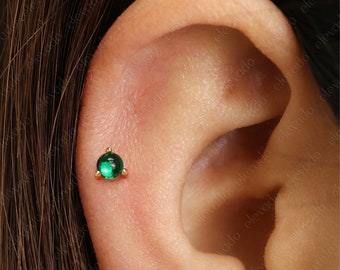 Gold Plated Birthstone Sphere Labret Stud: Threadless Cartilage Earring