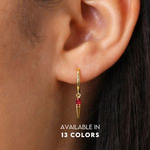 Ruby Spike Solid Hoop Earring • gold hoop earrings • delicate birthstone earrings • minimalist hoops • elevado jewelry