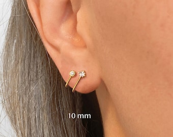 Boucles D’oreilles Double Face Argent Sterling Plaqué Or Avec CZ – Neuf Avec étiquettes