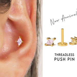 20G/18G Tiny Alexandrite Cartilage Threadless Push Pin Earrings • gold conch earring • tiny cartilage stud • helix• tragus studs • flat back