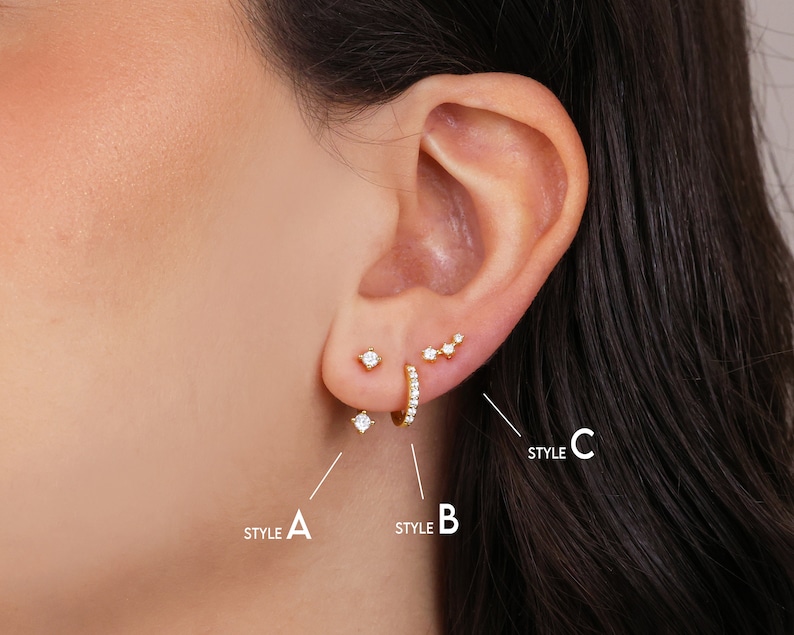 Front Back Earring Set ear jacket dainty ear jacket gold earrings ear jacket earrings minimal earring cz ear jacket ear jacket image 3