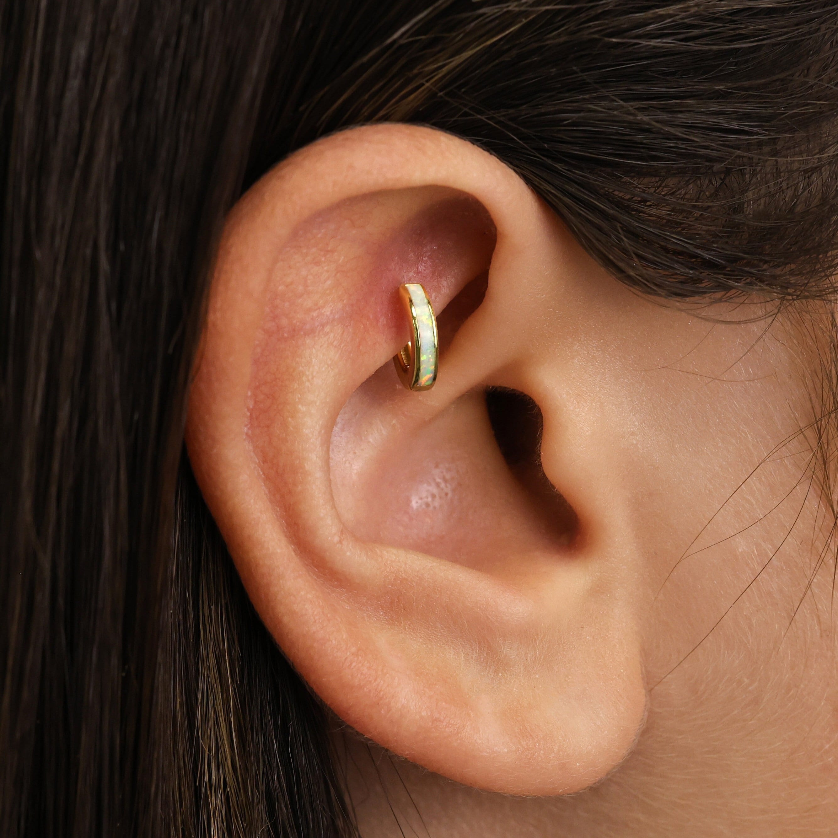 Tiny Opal Inlay Rook Hoop Earring • helix hoop • rook earring • helix opal hoop • cartilage earring • cartilage hoops