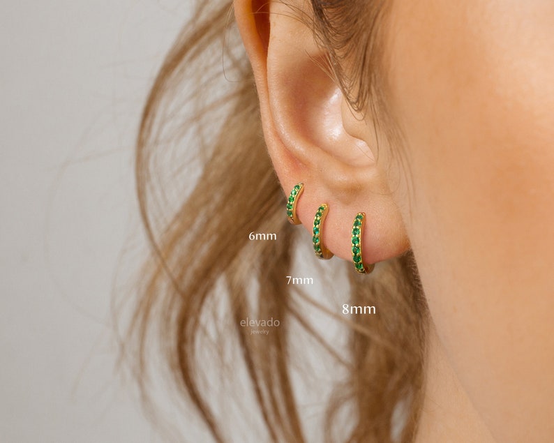 18G Emerald Cartilage Huggie Hoop Earrings simple everyday earrings emerald earrings elevado jewelry minimalist earrings image 7