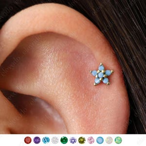 18G / 16G Türkis Blume Knorpel Ohrstecker • Tragus Ohrstecker • Blume Muschel Ohrringe • Knorpel Helix Ohrstecker • Flachrücken Labret Ohrstecker