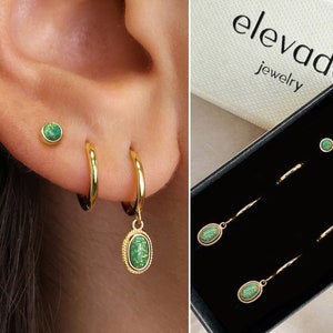 Majestic Green Fire Opal Charm Huggie Hoop Gift Set • Dainty Earrings • earring set • gift ready • gift for her • gift for mom • gift set