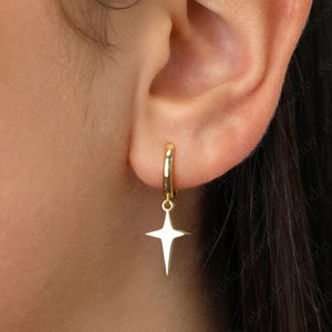 Statement Star Hoop • gold star huggie hoop • silver star hoop • star dangle earrings • gold hoops • tiny silver • star earrings • celestial